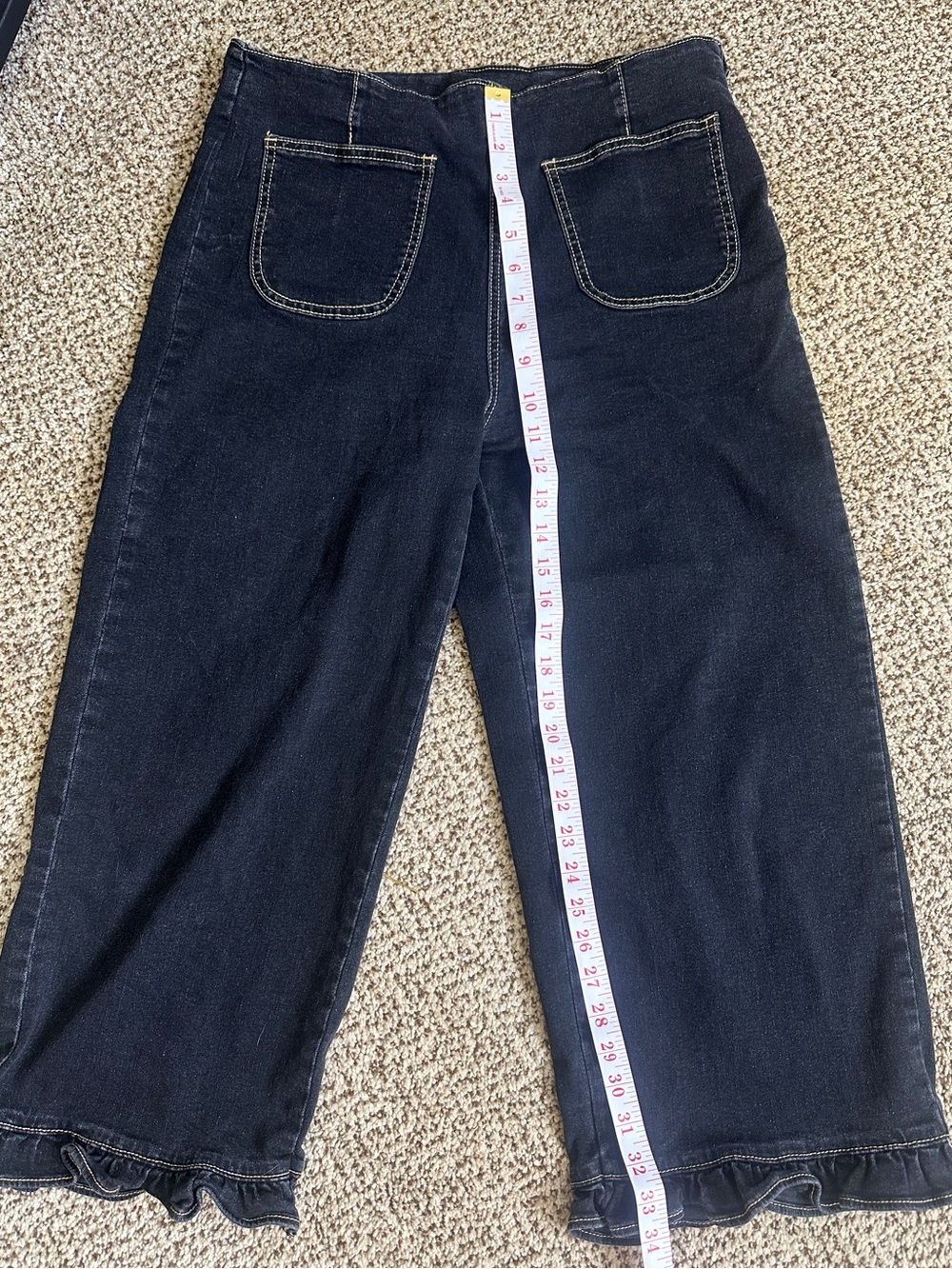 No Boundaries Black Pull-On Cropped Wide Leg Ruffle Hem Jeans Size 12 - Picture 2 of 10